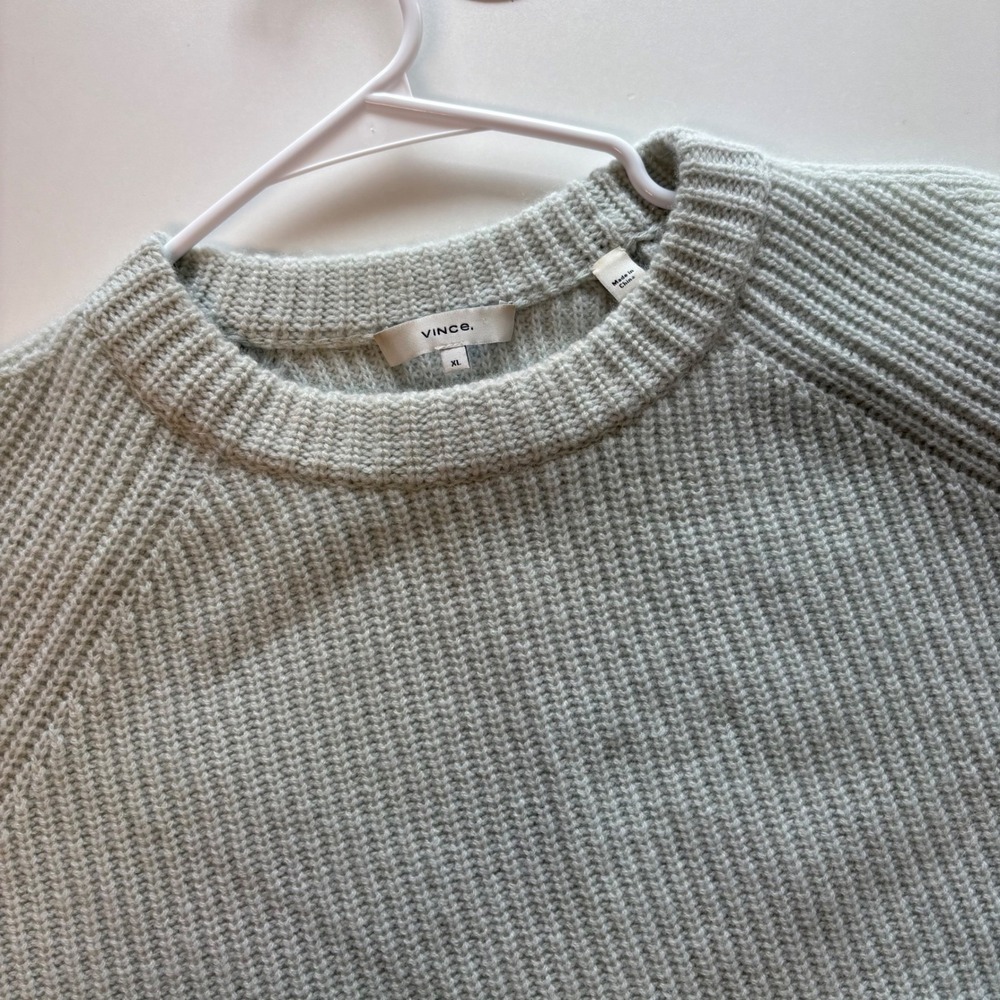 Vince Cashmere Sweater Women XL Mint Green Ribbed Raglan Crew Neck V612278326